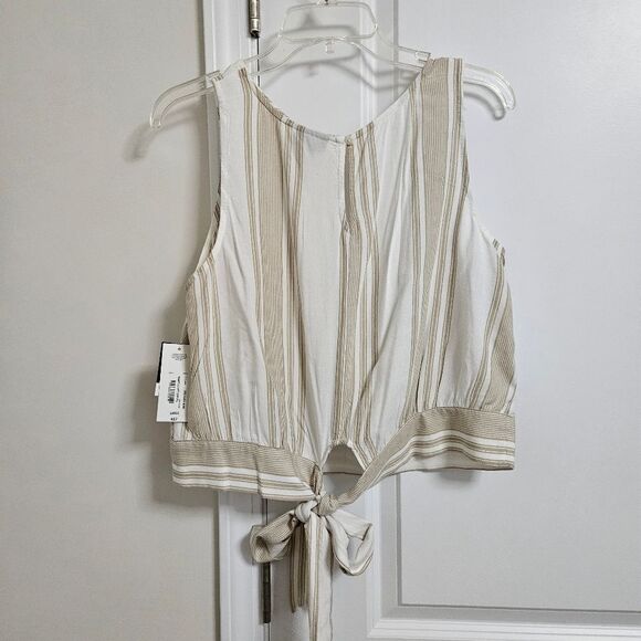 NWT A.N.A 2-Piece Set Top Skirt Women's Large Tan White Striped Two Front Slits - Picture 12 of 15